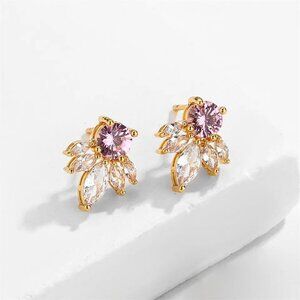 Pink Bling Earrings Gold Studs Fashion Jewelry Wedding Date Night Formal